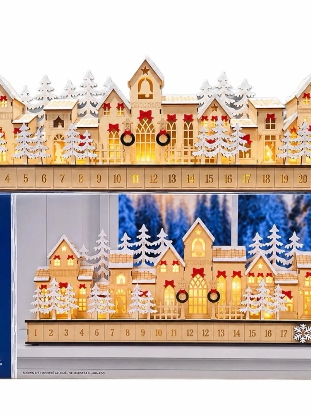 Holiday Wooden Village LED Advent Calendar, 30